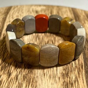 Chunky Colorful Alashan Agate Natural Crystal Bangle Stretch Bracelet